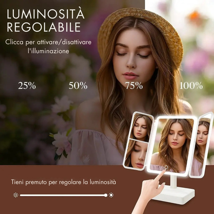 TriGlow™ - Specchio da toeletta a 3 ante illuminato