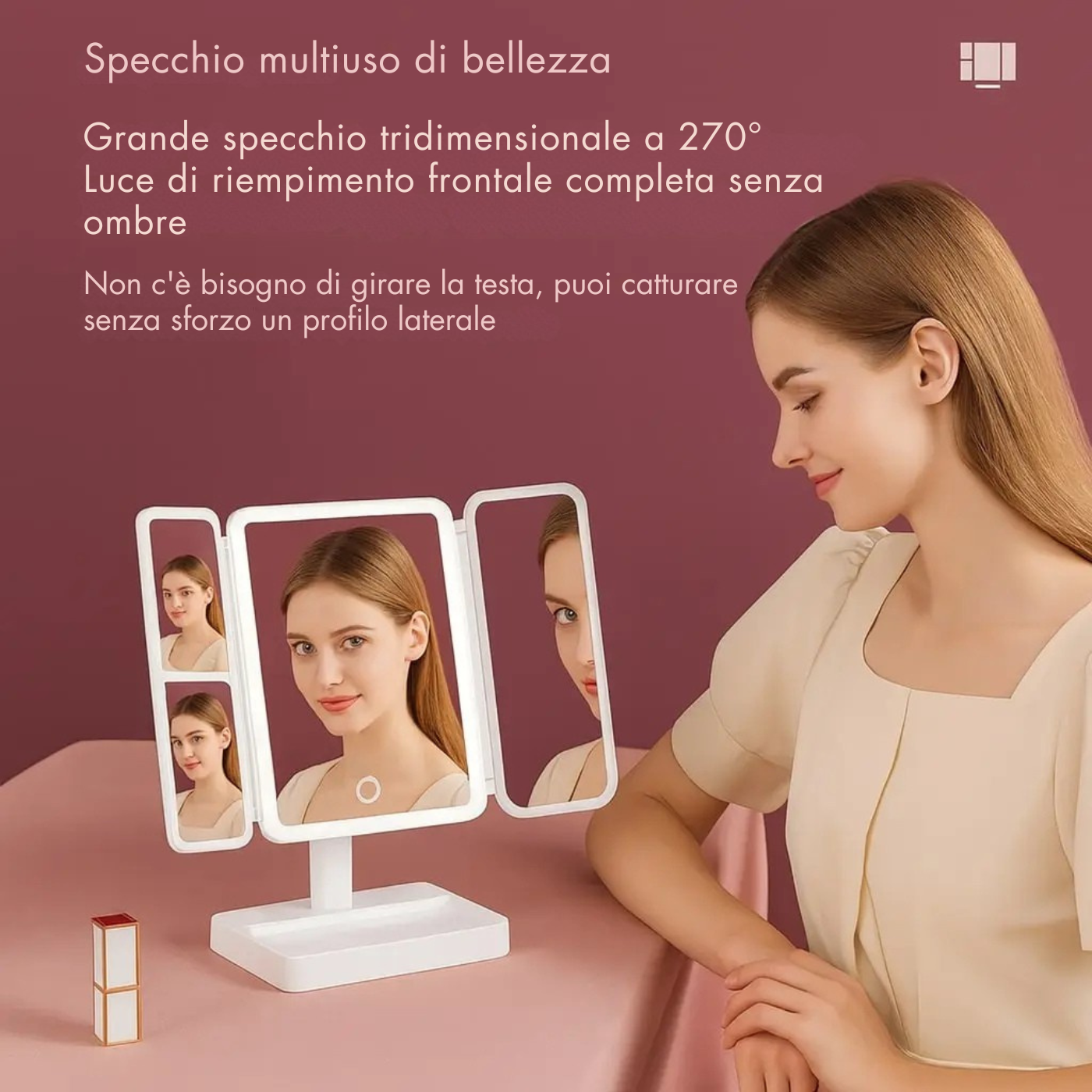 TriGlow™ - Specchio da toeletta a 3 ante illuminato