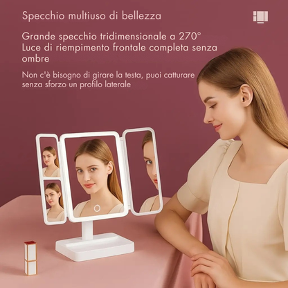 TriGlow™ - Specchio da toeletta a 3 ante illuminato