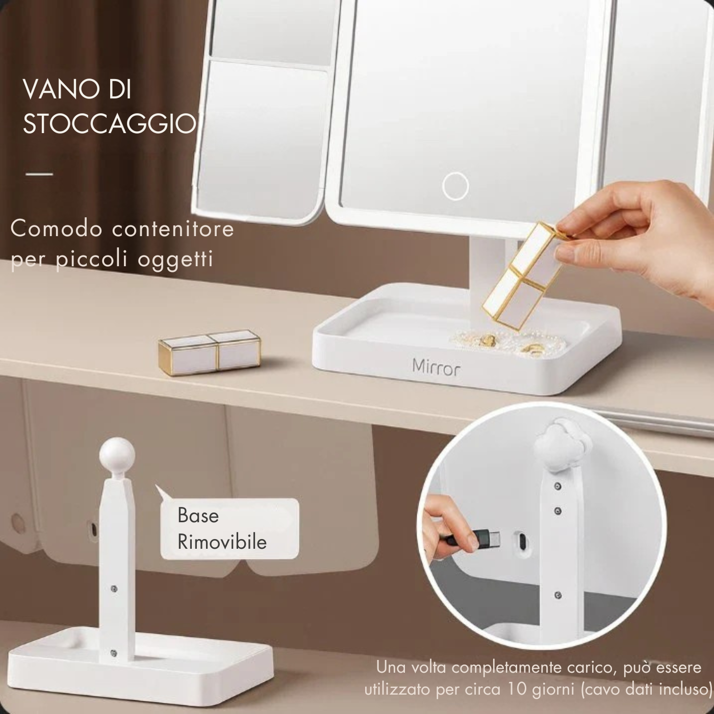 TriGlow™ - Specchio da toeletta a 3 ante illuminato