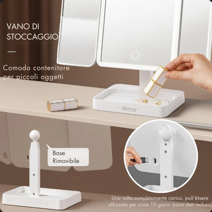 TriGlow™ - Specchio da toeletta a 3 ante illuminato