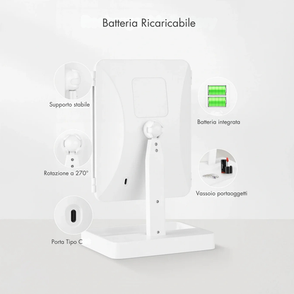 TriGlow™ - Specchio da toeletta a 3 ante illuminato