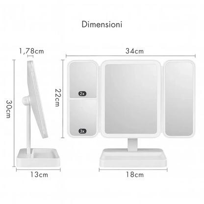 TriGlow™ - Specchio da toeletta a 3 ante illuminato